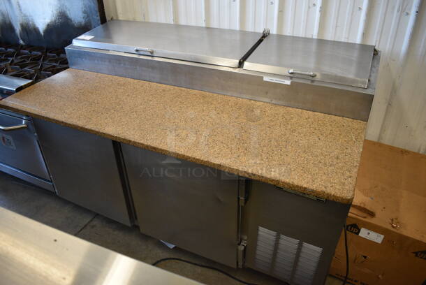Beverage Air DP67 Stainless Steel Commercial Pizza Prep Table w/ Granite Oversized Cutting Board on Commercial Casters. 115 Volts, 1 Phase. 67x37x45. Tested and Working! - Image 2 of 9