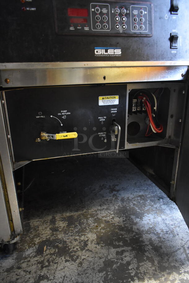 Giles EOF-24 Stainless Steel Commercial Electric Powered 3 Bay Fryer w/ Giles EOF-BIB Dumping Station. 480 Volts, 3 Phase.
 - Image 8 of 9