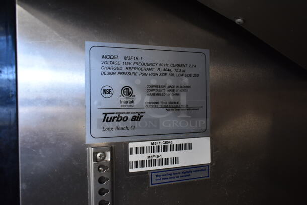 Turbo Air M3F19-1 Stainless Steel Commercial Single Door Reach In Freezer w/ Poly Coated Racks. 115 Volts, 1 Phase. Tested and Working! - Image 7 of 7