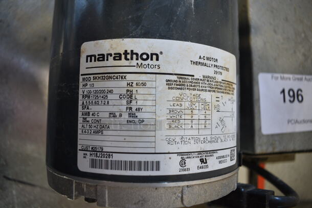 Marathon Motor. 100-120/200-240 Volts, 1 Phase.  - Image 5 of 5