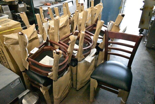 14 BRAND NEW SCRATCH AND DENT! Wooden Dining Height Ladder Back Chair w/ Black Cushion. 14 Times Your Bid!  - Image 2 of 9