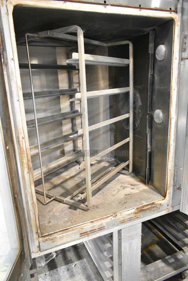 Baxter Stainless Steel Commercial Natural Gas Powered Mini Rotating Rack Oven w/ Lower Double Pan Rack on Commercial Casters. Missing Control Panel. - Image 8 of 11