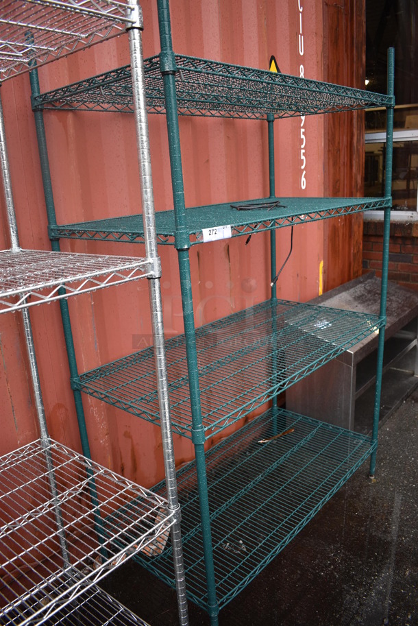 Green Finish 4 Tier Shelving Unit. BUYER MUST DISMANTLE. PCI CANNOT DISMANTLE FOR SHIPPING. PLEASE CONSIDER FREIGHT CHARGES. 48x24x75
