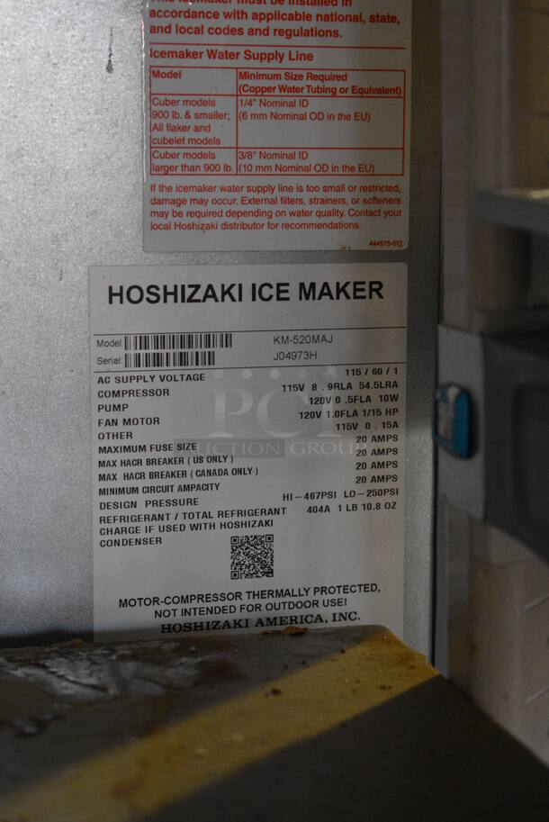 2019 Hoshizaki KM-520MAJ Stainless Steel Commercial Ice Machine Head on Scotsman B948S Stainless Steel Ice Bin. 115 Volts, 1 Phase. 48x34x79 - Image 7 of 8