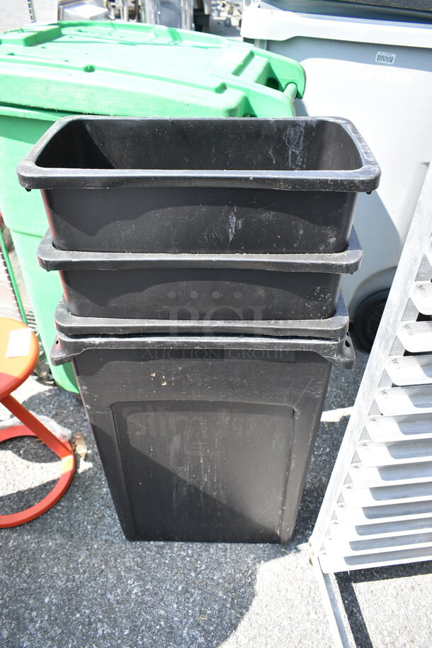 4 Black Poly Slim Jim Trash Cans. 4 Times Your Bid!  - Image 2 of 5