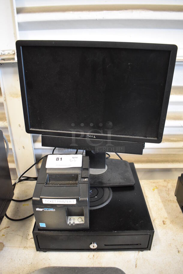 Dell Computer Monitor w/ Star Micronics TSP100 Receipt Printer and Metal Cash Drawer