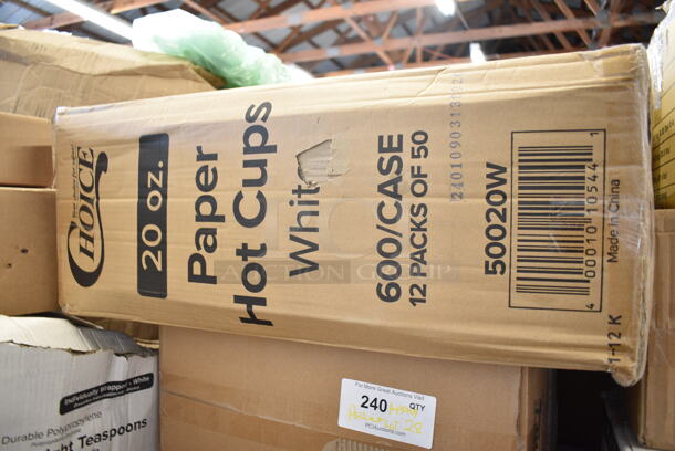 PALLET LOT of 28 BRAND NEW Boxes Including 128HD8COMBO ChoiceHD 8 oz. Microwavable Translucent Plastic Deli Container and Lid Combo Pack - 240/Case, 130BKFSNH Visions Heavy Weight Black Wrapped Plastic Cutlery Pack with Napkin - 500/Case, 2 Box 50020W Choice 20 oz. White Poly Paper Hot Cup - 600/Case, JE0111 Coconut Jelly, 3 Box 129MCS28W Choice 28 oz. White 8 3/4" x 6 1/4" x 1 3/4" Rectangular Microwavable Heavy Weight Container with Lid - 150/Case, 4070049 Choice Full Size 4" Deep 24 Gauge Anti-Jam Stainless Steel Steam Table / Hotel Pan, 500TO993Choice 9" x 9" x 3" Microwavable 1-Compartment Black / Clear Plastic Hinged Container - 100/Case, 2 Box 347TCL12 Choice 12 oz. Clear Disposable Plastic Tumbler - 500/Case, 190HCM80WA Hobart Equivalent Stainless Steel Wire Whip for Classic Mixers (80 Qt. Bowls), PanSaver Bags. 28 Times Your Bid! - Image 9 of 12