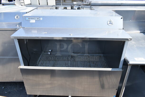 Beverage Air SMF49Y-1-S Stainless Steel Commercial Milk Cooler on Commercial Casters. Missing Front Piece. 115 Volts, 1 Phase. Tested and Powers On But Does Not Get Cold
 - Image 1 of 6
