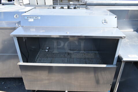 Beverage Air SMF49Y-1-S Stainless Steel Commercial Milk Cooler on Commercial Casters. Missing Front Piece. 115 Volts, 1 Phase. Tested and Powers On But Does Not Get Cold
