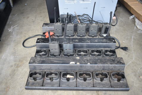 7 Motorola Spirit MV11C Walkie Talkies w/ 3 Motorola BCHTN9295 6 Port Charging Bases. 7 Times Your Bid!
