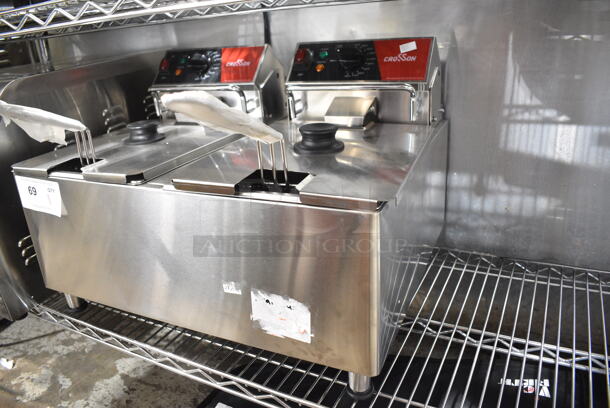 2024 Crosson CF-30 Stainless Steel Commercial Countertop Electric Powered 2 Bay Fryer w/ 2 Metal Fry Baskets. 120 Volts, 1 Phase.
 - Image 3 of 8