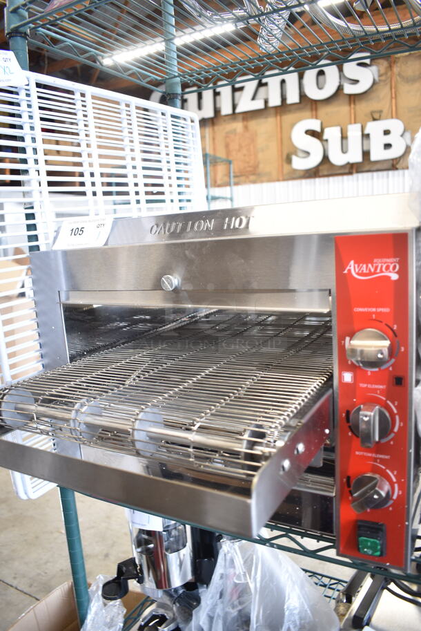 BRAND NEW SCRATCH AND DENT! Avantco TT-P14-240 Stainless Steel Commercial Countertop Electric Powered Conveyor Pizza Oven. 240 Volts, 1 Phase.  - Image 3 of 7