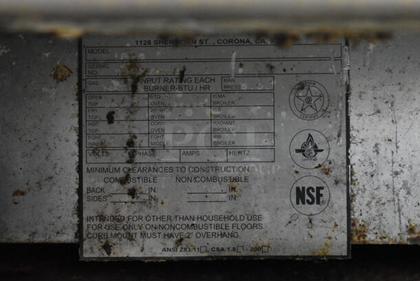 Imperial IR-6 Stainless Steel Commercial Natural Gas Powered 6 Burner Range w/ Oven and Back Splash on Commercial Casters.  - Image 7 of 7