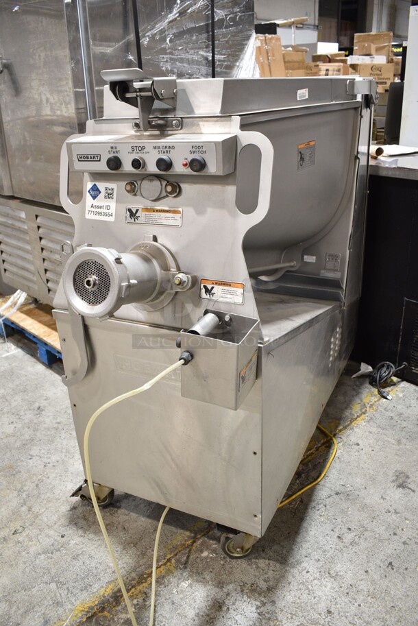 Hobart MG2032 Metal Commercial Floor Style Electric Powered Meat Mixer Grinder w/ Foot Pedal on Commercial Casters. 208 Volts, 3 Phase. Tested and Working! - Image 2 of 7