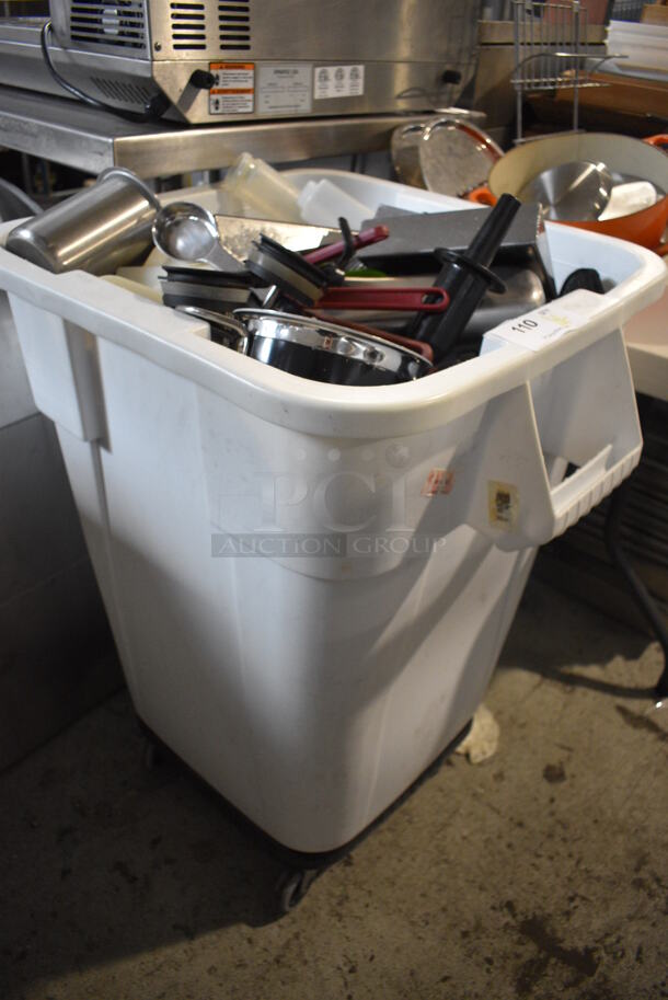 ALL ONE MONEY! Lot of White Poly Trash Can w/ Contents on Dolly.  - Image 5 of 6