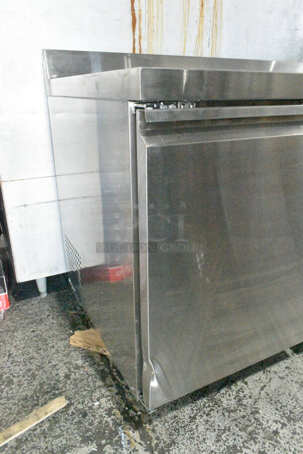 BRAND NEW SCRATCH AND DENT! 2024 Avantco 178SSWT48RHC Stainless Steel 48" Two Door Worktop Refrigerator with 3 1/2" Backsplash on Commercial Casters. 115 Volts, 1 Phase. Tested and Working! - Image 4 of 8