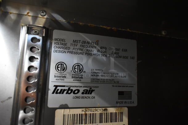 Turbo Air MST-28-N-711S Stainless Steel Commercial Prep Table w/ Sneeze Guard on Commercial Casters. 115 Volts, 1 Phase. Tested and Working! - Image 7 of 7