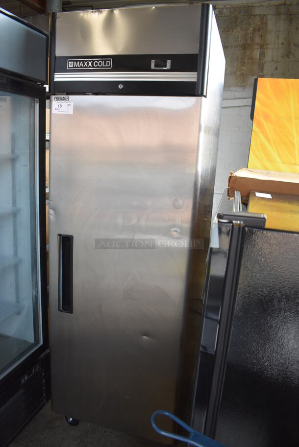 BRAND NEW SCRATCH AND DENT! 2020 Maxx Cold Model MXCF-23FDHC Stainless Steel Commercial Single Door Reach In Freezer w/ Poly Coated Racks on Commercial Casters. 115 Volts, 1 Phase. 27x30x83. Tested and Powers On But Temps at 57 Degrees - Image 2 of 8