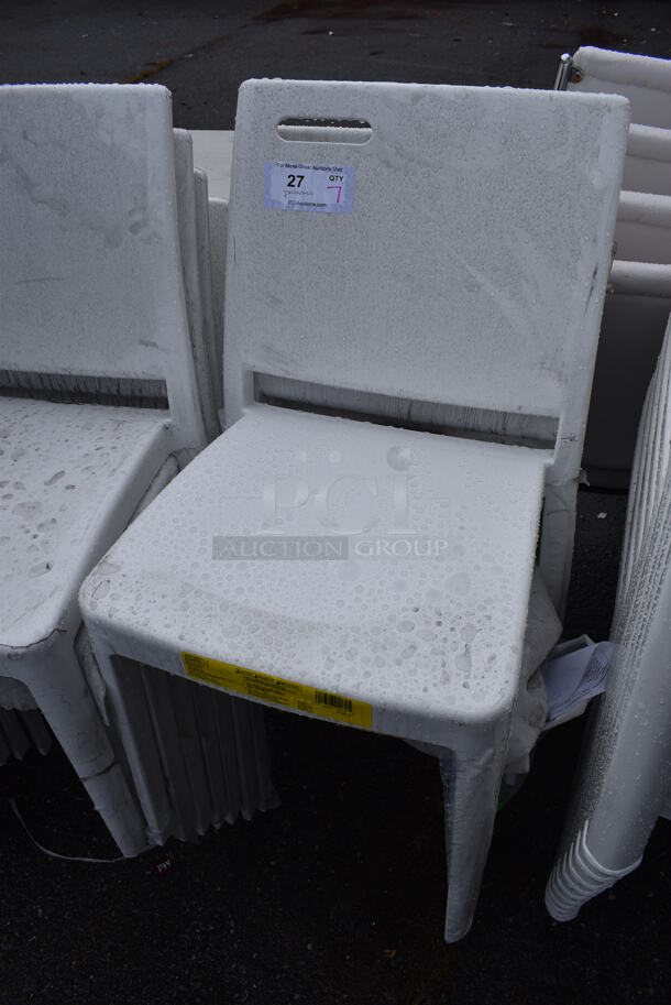 7 BRAND NEW SCRATCH AND DENT! Grosfillex XA653096 / US653096 Metro Glacier White Indoor / Outdoor Stacking Resin Chair. 16x18x32. 7 Times Your Bid! - Image 3 of 4