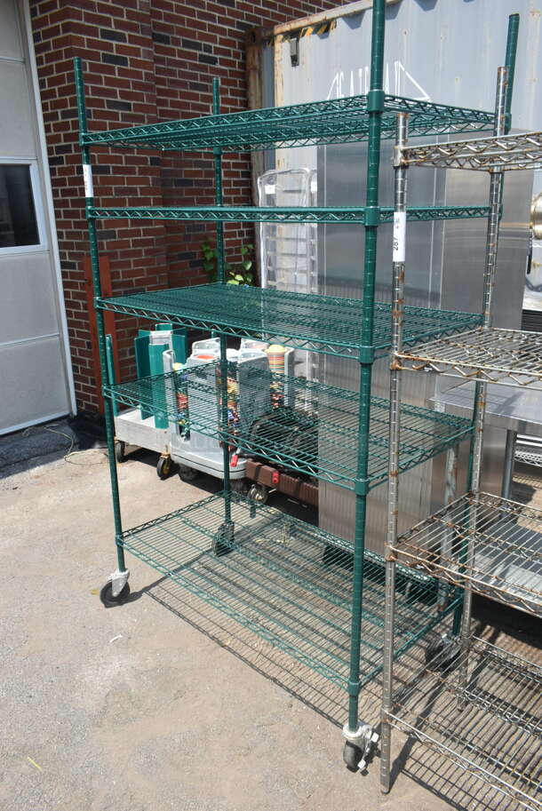 Green Finish 6 Tier Wire Shelving Unit on Commercial Casters. BUYER MUST DISMANTLE. PCI CANNOT DISMANTLE FOR SHIPPING. PLEASE CONSIDER FREIGHT CHARGES. - Image 3 of 5
