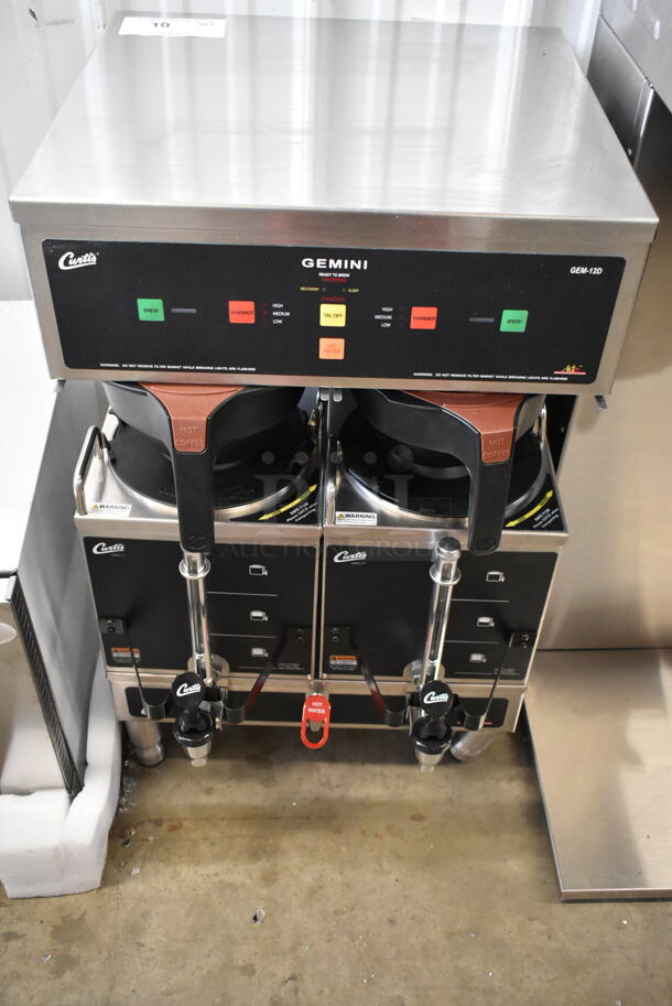 	BRAND NEW SCRATCH AND DENT! Curtis GEM-12D-10 Stainless Steel Commercial Countertop Double Coffee Machine w/ Hot Water Dispenser, 2 Satellite Servers and 2 Poly Brew Baskets. 220 Volts, 1 Phase. - Image 2 of 10