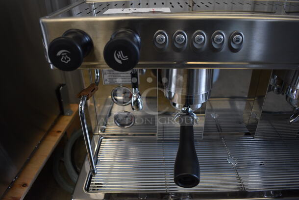 BRAND NEW! Estella Caffe ECEM2 Stainless Steel Commercial Countertop Two Group Automatic Espresso Machine w/ 2 Portafilters and 2 Steam Wands. 220-240 Volts, 1 Phase. 28x22x24. Tested and Working! - Image 3 of 8