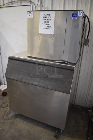 Manitowoc SD0853W Stainless Steel Commercial Ice Machine Head on Manitowoc C730S Commercial Ice Bin. 208-230 Volts, 1 Phase. 42x33x73