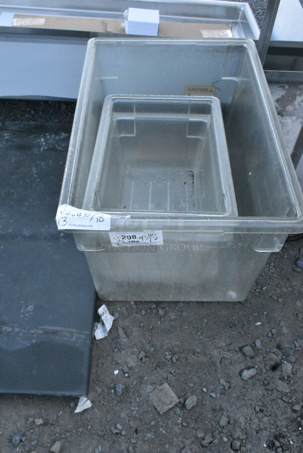 ALL ONE MONEY! Lot of 3 Poly Clear Bins. Includes 18x28x14, 12x18x9 - Image 1 of 4