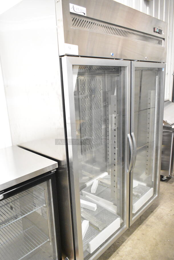 BRAND NEW SCRATCH AND DENT! 2023 Avantco 178Z2RGHC Stainless Steel 54" Glass Door Stainless Steel Reach-In Refrigerator w/ Poly Coated Racks. 115 Volts, 1 Phase.  Tested and Working! - Image 3 of 7