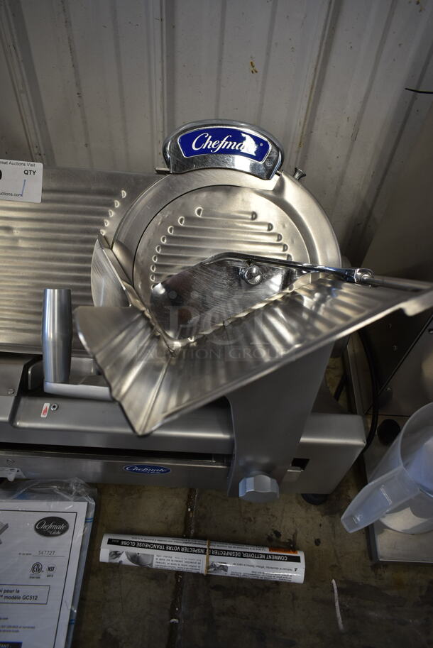 BRAND NEW SCRATCH AND DENT! Globe Chefmate GC512 Stainless Steel Commercial Countertop Automatic Meat Slicer w/ Blade Sharpener. 115 Volts, 1 Phase. Tested and Working! - Image 5 of 10
