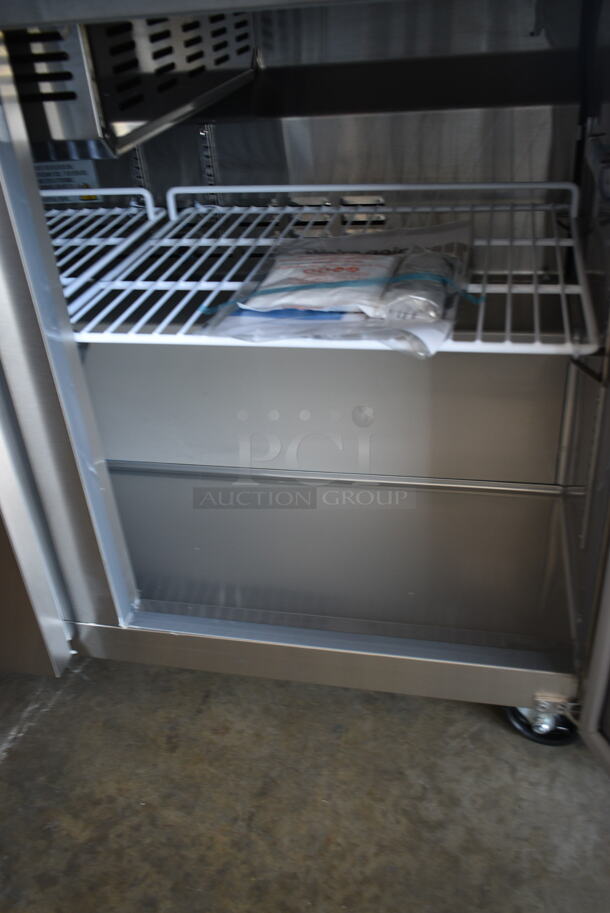 BRAND NEW SCRATCH AND DENT! 2023 Avantco 178SSPTM4812 Stainless Steel Commercial Sandwich Salad Prep Table Bain Marie Mega Top on Commercial Casters. 115 Volts, 1 Phase. Tested and Working! - Image 7 of 8