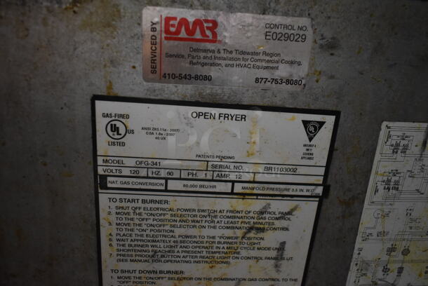 Henny Penny OFG-341 Stainless Steel Commercial Floor Style Natural Gas Powered Deep Fat Fryer w/ 2 Metal Fry Baskets. 80,000 BTU.  - Image 7 of 7