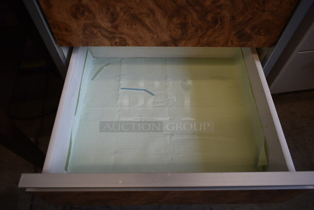 Brown Wood Pattern Counter w/ 4 Drawers on Casters. - Image 7 of 8