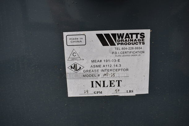 BRAND NEW SCRATCH AND DENT! Watts WD-25 Metal Commercial 50 lb. Grease Trap.  - Image 5 of 5