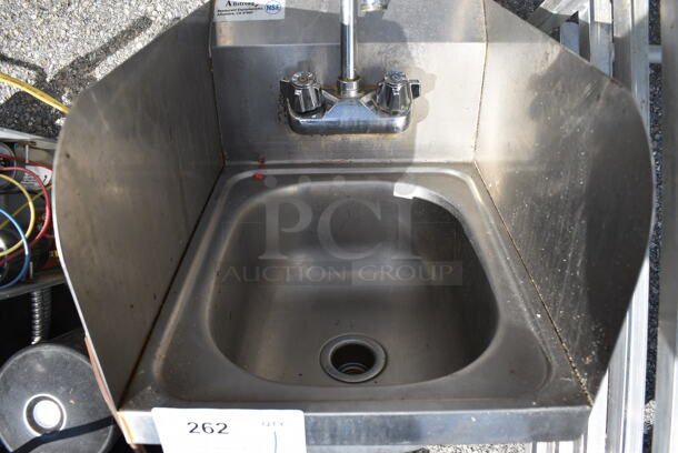Stainless Steel Commercial Single Bay Wall Mount Sink w/ Faucet, Handles and Side Splash Guards. 13x17.5x20 - Image 3 of 4