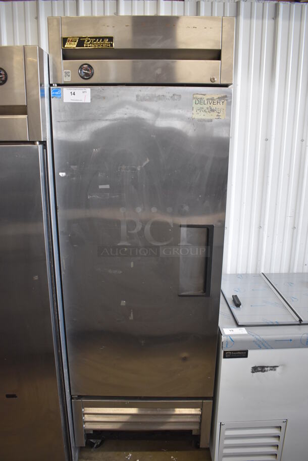 2013 True T-23F ENERGY STAR Stainless Steel Commercial Single Door Reach In Freezer w/ Poly Coated Racks on Commercial Casters. 115 Volts, 1 Phase. 27x30x83. Tested and Working! - Image 1 of 7