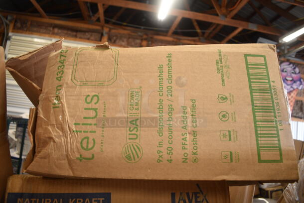 PALLET LOT of 28 BRAND NEW Boxes Including 500TW16S Choice 16 oz. Translucent Thin Wall Squat Plastic Cold Cup - 1000/Case, 5001N6001KR EcoChoice 10" x 12" Natural Kraft 1/4 Fold Luncheon Napkin - 6000/Case, 433473 Tellus Clamshells, 500MFTN Lavex Natural Brown Kraft M-Fold (Multifold) Towel - 4000/Case, 3234X2SHT10M Lavex 4" x 2" Blank Paper Permanent Label Sheet - 2500/Pack, Popcorn Bags, 999RP10 TreeVive by EcoChoice 10" Round Palm Leaf Plate - 25/Pack, 50012PLAGRNK EcoChoice 12 oz. Kraft Compostable Paper Hot Cup - 1000/Case, TShirt Bags. 28 Times Your Bid! - Image 4 of 12