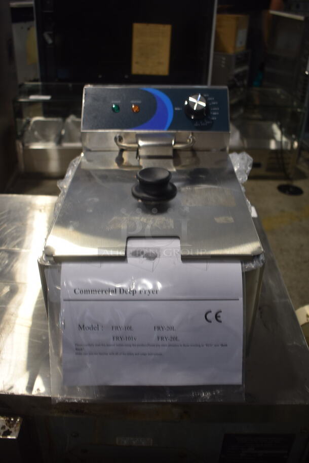 BRAND NEW SCRATCH AND DENT! 2023 Hoocoo FRY-10L Stainless Steel Commercial Countertop Electric Powered Fryer w/ Metal Basket and Lid. 120 Volts, 1 Phase. - Image 1 of 5