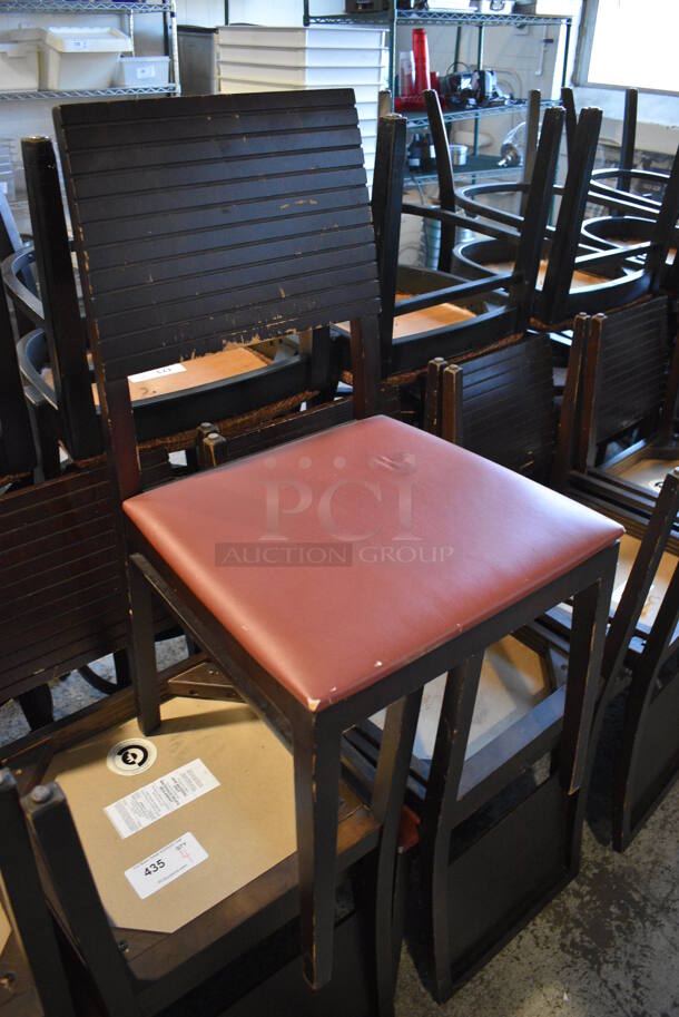 4 Wooden Dining Chairs w/ Brown/Red Seat Cushion. 18x18x35. 4 Times Your Bid! - Image 2 of 5