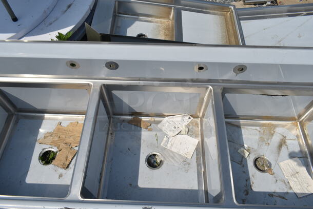 BRAND NEW SCRATCH AND DENT! Regency 600S32424218 Stainless Steel Commercial 3 Bay Sink w/ Dual Drain Board. Bays 24x24x14 - Image 9 of 10