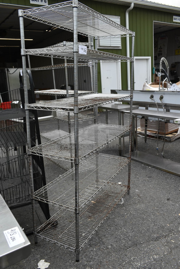 Chrome Finish 6 Tier Wire Shelving Unit. BUYER MUST DISMANTLE. PCI CANNOT DISMANTLE FOR SHIPPING. PLEASE CONSIDER FREIGHT CHARGES. - Image 2 of 3