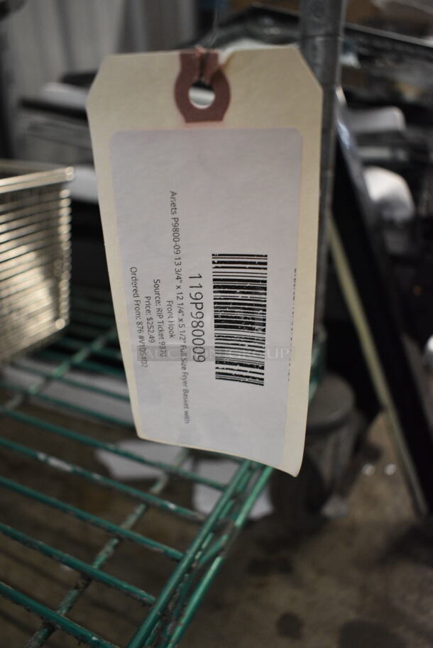 2 BRAND NEW SCRATCH AND DENT! Metal Baskets Including 119P980009 Anets P9800-09 13 3/4" x 12 1/4" x 5 1/2" Full Size Fryer Basket with Front Hook and 119P980079 Anets P9800-79 12" x 12" x 9" Stainless Steel Bulk Pasta Basket. 2 Times Your Bid! - Image 4 of 6