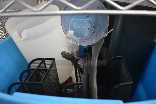 ALL ONE MONEY! Lot of Various Items Including Poly Pitchers and Office Paper Organizers in Blue Bin! - Image 2 of 4