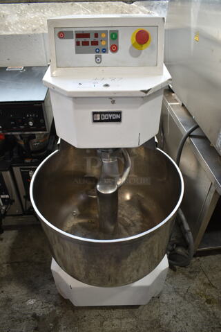 2017 Doyon AEP035 Metal Commercial Floor Style 110 Pound Spiral Dough Mixer w/ Stainless Steel Mixing Bowl and Dough Hook Attachment. 230 Volts, 3 Phase. 