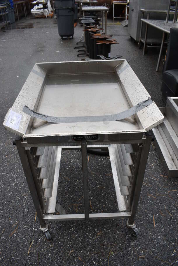 Henny Penny Stainless Steel Commercial Glazing Station on Pan Transport Rack w/ Commercial Casters. 24x30x34