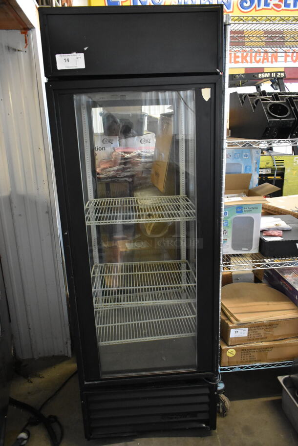 True G4SM-23 Metal Commercial Single Door Reach In Cooler Merchandiser w/ Poly Coated Racks. 115 Volts, 1 Phase. Tested and Powers On But Does Not Get Cold