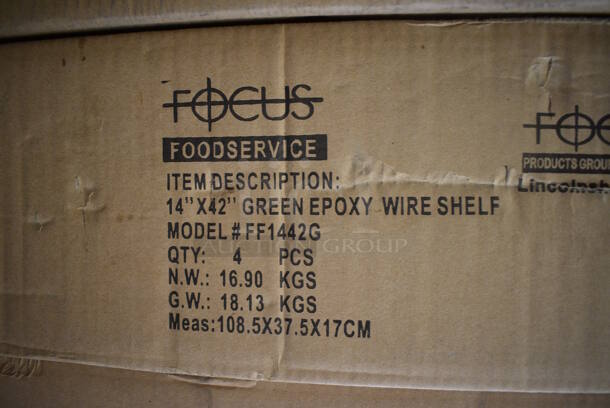 ALL ONE MONEY! Lot of 4 BRAND NEW IN BOX! Focus Green Finish Wire Shelves. 42x14x1.5 - Image 4 of 4