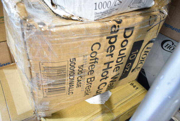 PALLET LOT of 28 BRAND NEW Boxes Including 4 Box 130HCUTFWR Visions Individually Wrapped White Heavy Weight Plastic Fork - 1000/Case, 130BKFSH Visions Wrapped Black Heavy Weight Plastic Cutlery Pack with Knife, Fork, and Spoon - 500/Case, 2 Box 395RP07 EcoChoice Compostable Sugarcane / Bagasse 7" Plate - 1000/Case, 394385L Noble Products White Powder-Free Disposable Latex Gloves for Foodservice - Large - 1000/Case, 612509PCO Choice 9" Round Standard Weight Foil Take-Out Pan with Dome Lid - 200/Case, 795PTOKFT2 Choice 7 3/4" x 5 1/2" x 2" Kraft Microwavable Folded Paper #2 Take-Out Container - 200/Case, 347TCL10 Choice 10 oz. Clear Disposable Plastic Tumbler - 500/Case, 346WKFSM Choice Medium Weight White Wrapped Plastic Cutlery Set with Knife, Fork, and Spoon - 500/Case, 627SSRD35175 Fat Daddio's SSRD-35175 ProSeries 3 1/2" x 1 3/4" Stainless Steel Round Cake / Food Ring Mold, Georgia Pacific Roll Towels 89440, AD12 Genpak 12 oz. Clear Hinged Deli Container - 200/Case, 5008W Choice 8 oz. Tall White Poly Paper Hot Cup - 1000/Case,  50010DWALLC Choice 10 oz. Coffee Break Print Smooth Double Wall Paper Hot Cup - 500/Case, 2 Box 15003545 Carnival King 5 1/2" x 3 1/4" x 12" Qt. Size Unprinted Foil Bag - 500/Case, 612P527 Choice 7" Clear Round Plastic Dome Lid - 500/Case. 28 Times Your Bid!  - Image 12 of 12