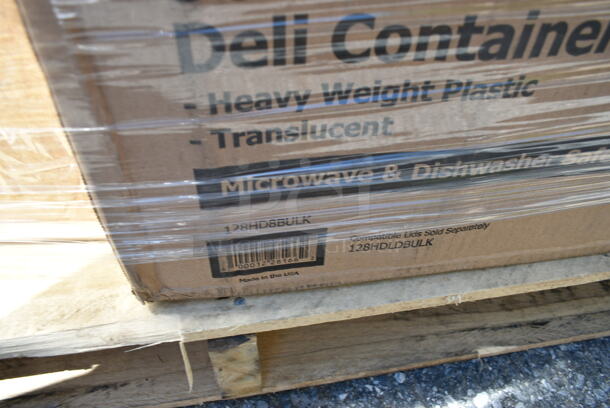 PALLET LOT of 35 BRAND NEW Boxes Including 500TO993C Choice 9" x 9" x 3" Microwaveable 3-Compartment Black / Clear Plastic Hinged Container - 100/Case, 2 box 127RD8BULK Choice 8 oz. Customizable Microwavable Translucent Round Deli Container - 500/Case, 795PTOKFT8 Choice Kraft Microwavable Folded Paper #8 Take-Out Container 6" x 4 3/4" x 2 1/2" - 300/Case, 966UPWIDEKF1-500 OneUp by Choice Kraft 1-Ply Wide Interfold 6 1/2" x 8 1/2" Dispenser Napkin - 6000/Case, 5014046 Lavex Pro 45 Gallon 3 Mil 40" x 46" Low Density Heavy-Duty Industrial Contractor Black Trash Bag / Can Liner - 50/Case, 127CH32 Choice 32 oz. Clear RPET Hinged Deli Container - 200/Case, 127DM12BULK Choice 12 oz. Ultra Clear PET Plastic Round Deli Container - 500/Case, 433NHT101 Choice 1/6 Standard Size White "Thank You" Standard-Duty Plastic T-Shirt Bag - 700/Case, 3 Box Inteplast Group PB060315H Get Reddi 6" x 3" x 15" Heavy Duty Plastic Food Bag - 1000/Case, 9991LBCBWWH Choice 4 1/4" x 9 3/4" 1 lb. White Customizable Tin Tie Cookie / Coffee / Donut Bag with Window - 100/Pack. 35 Times Your Bid!  - Image 12 of 12