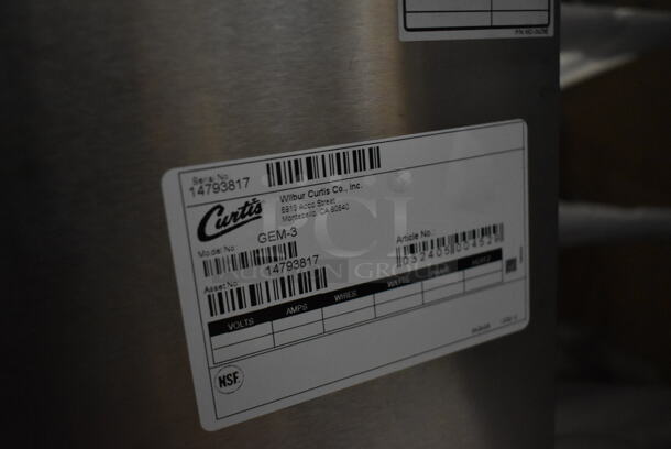 BRAND NEW SCRATCH AND DENT! Curtis GEM-120A-63 Stainless Steel Commercial Countertop Gemini Stainless Steel Analog Satellite Coffee Brewer w/ Hot Water Dispenser, Metal Brew Basket and Satellite Server. 120/220 Volts, 1 Phase.  - Image 5 of 6